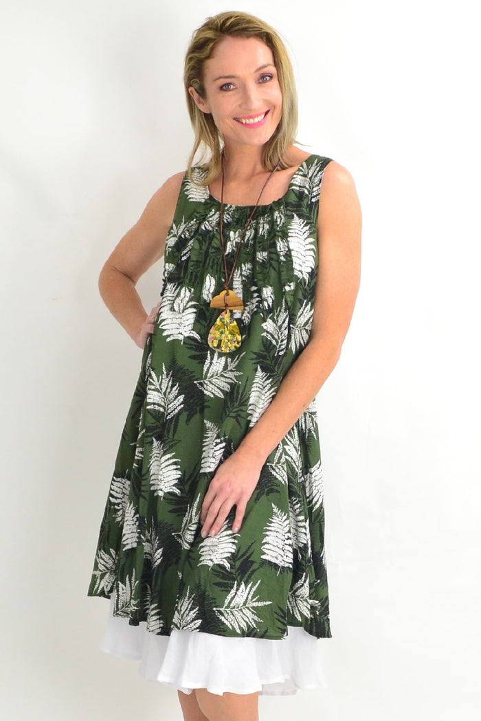 Green frilly Fern Tunic Dress by Willow Tree, featuring a flowy design with ruffled details and lightweight fabric.