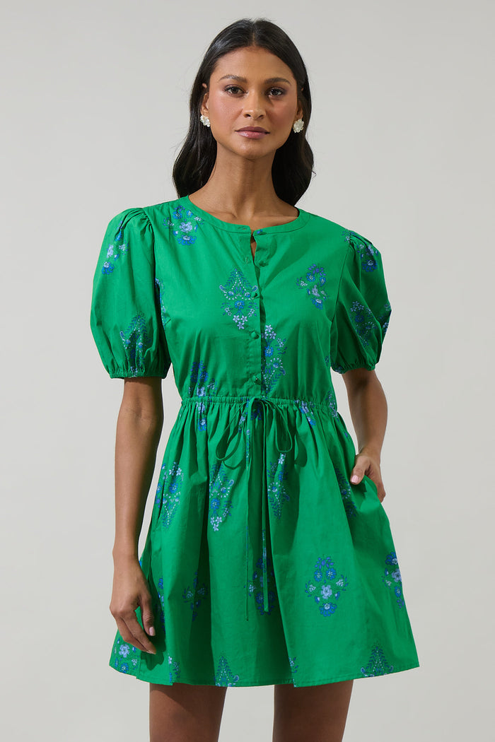 Halina Floral Alba Puff Sleeve Mini Dress