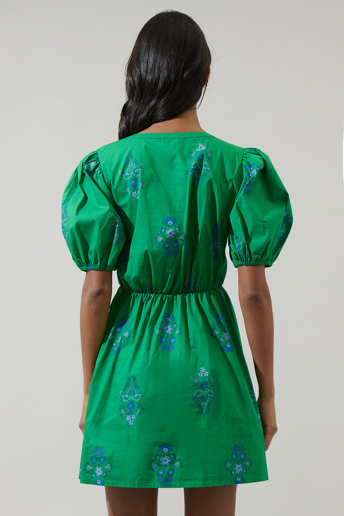 Halina Floral Alba Puff Sleeve Mini Dress