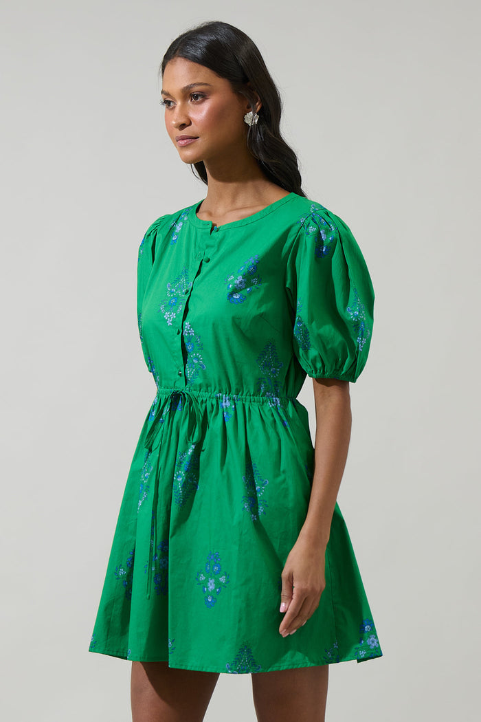 Halina Floral Alba Puff Sleeve Mini Dress