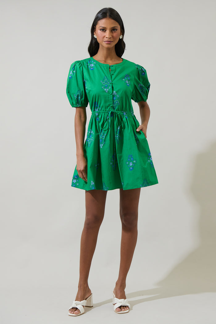 Halina Floral Alba Puff Sleeve Mini Dress