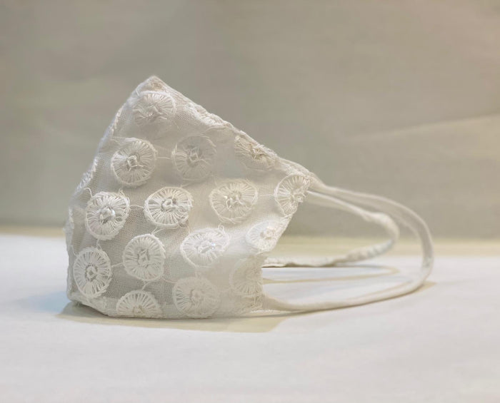 Hand Embroidered White Fancy Cloth Face Masks