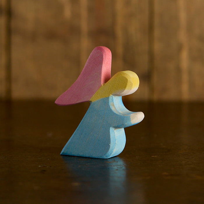 Handmade Wooden Kneeling Angel - Blue