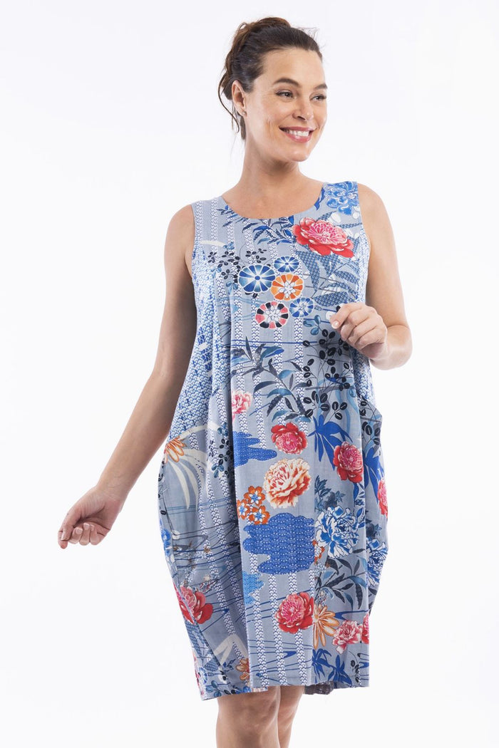I Love Tunics Himeji Bubble Tunic Dress featuring a flowy, relaxed fit with vibrant print and 3/4 sleeves, perfect for casual wear.