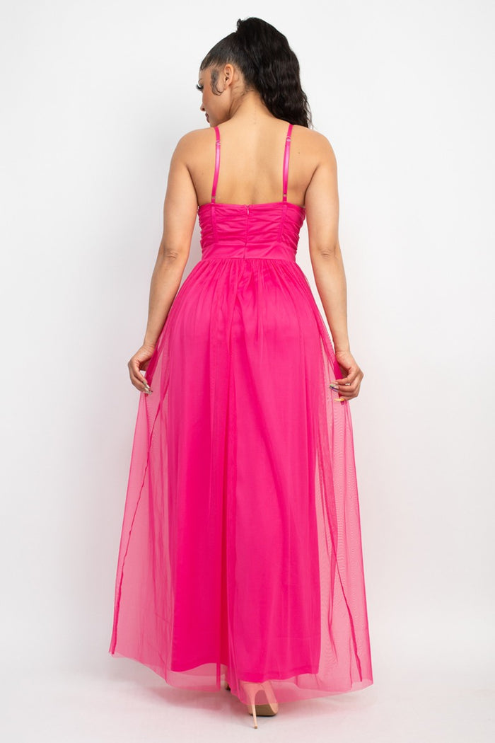 Hot Pink Back Zip Mesh Dress