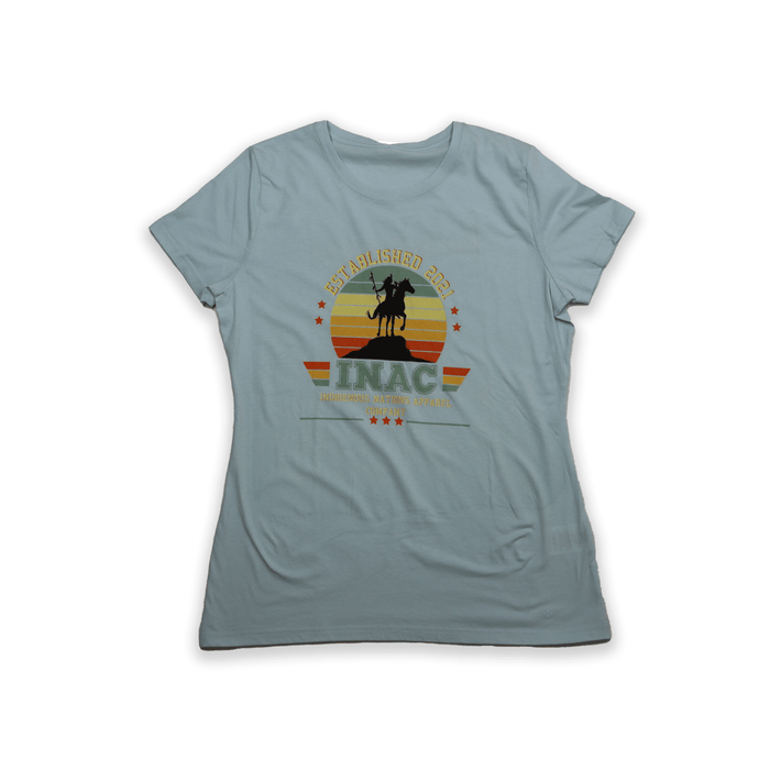 Light blue t-shirt with a graphic design on a white background