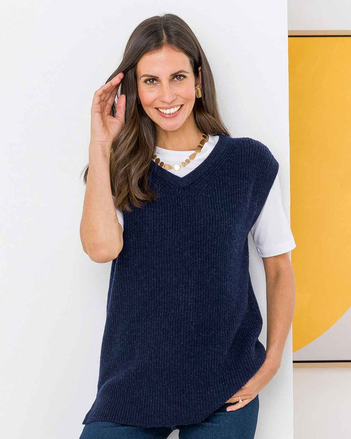 Ingrid V Neck Lambswool Tunic Slipover - Navy - Image 1 - The Classic Boutique