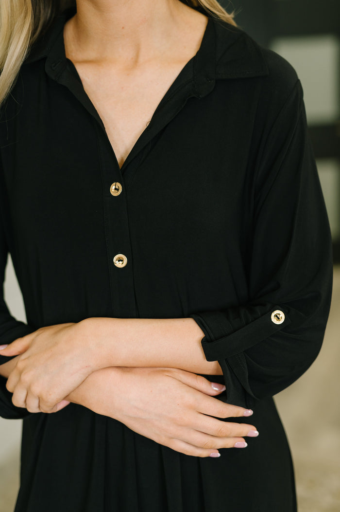 Inspire Collared Neck Dress in Black by Dear Scarlett