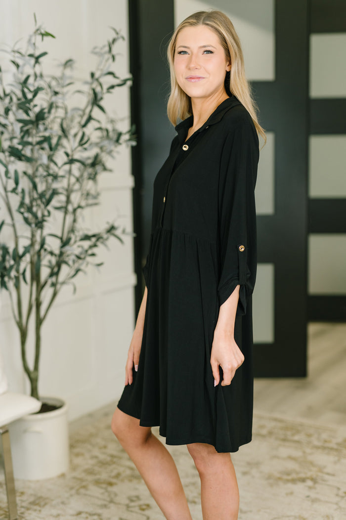 Inspire Collared Neck Dress in Black by Dear Scarlett