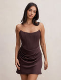 Isra Drape Strapless Mini Dress Dark Chocolate Forever New