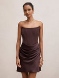 Isra Petite Drape Strapless Mini Dress Dark Chocolate Forever New