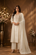 Ivory Embroidered Kurta Palazzo Set with Dupatta