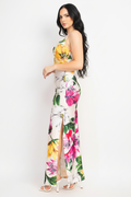 Ivory Floral Cowl Neck Slit Cami Maxi Dress