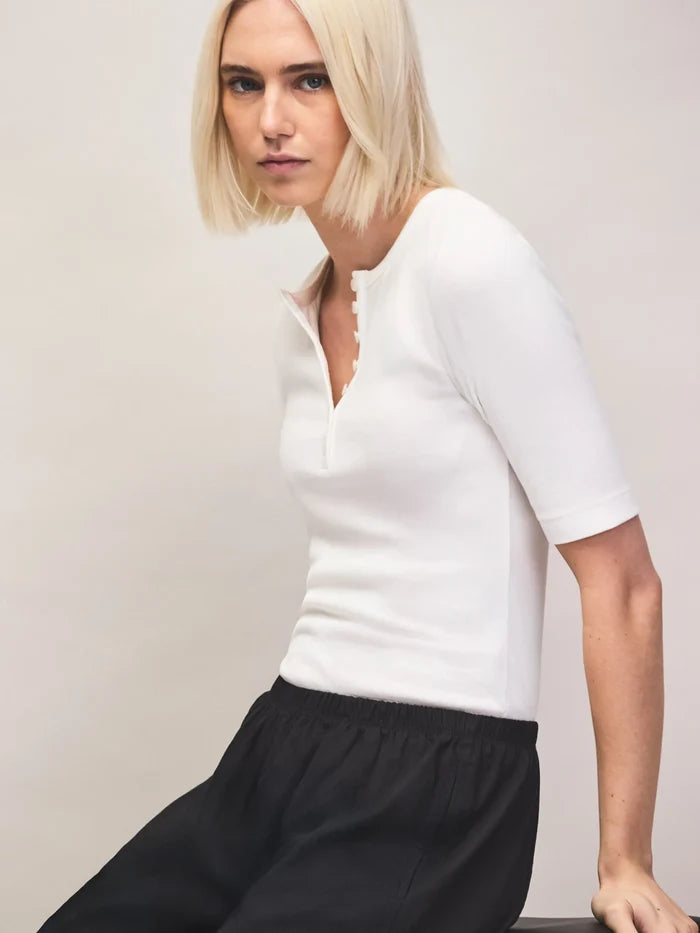 Ivory ribbed Henley top
