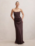 Ivy Lace Corset Drape Maxi Dress Dark Chocolate Forever New