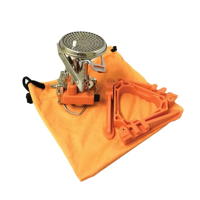 Jetboil MightyMo Camping Gas Stove contents on a white background