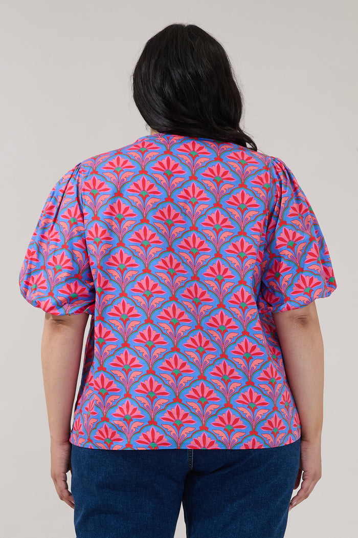 Jolene Split Neck Top Floral Curve