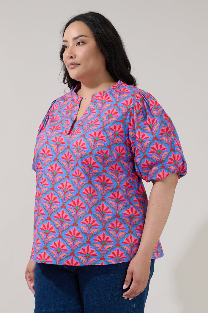 Jolene Split Neck Top Floral Curve