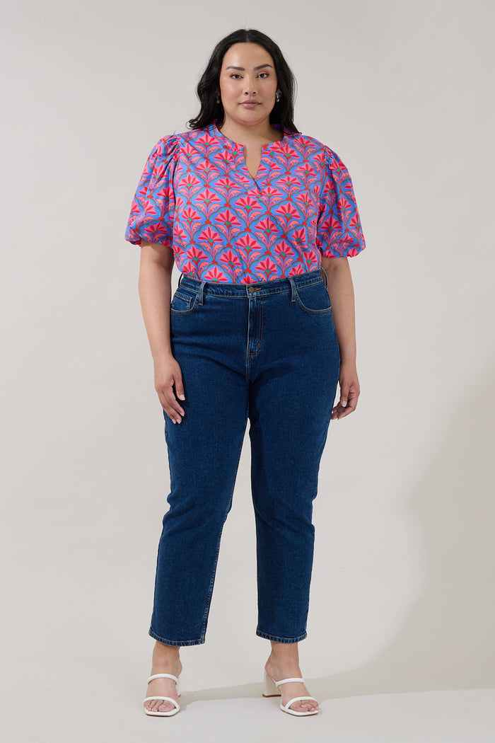Jolene Split Neck Top Floral Curve