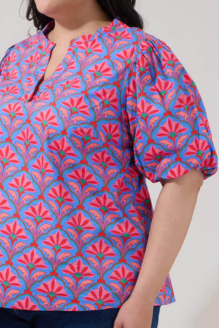 Jolene Split Neck Top Floral Curve
