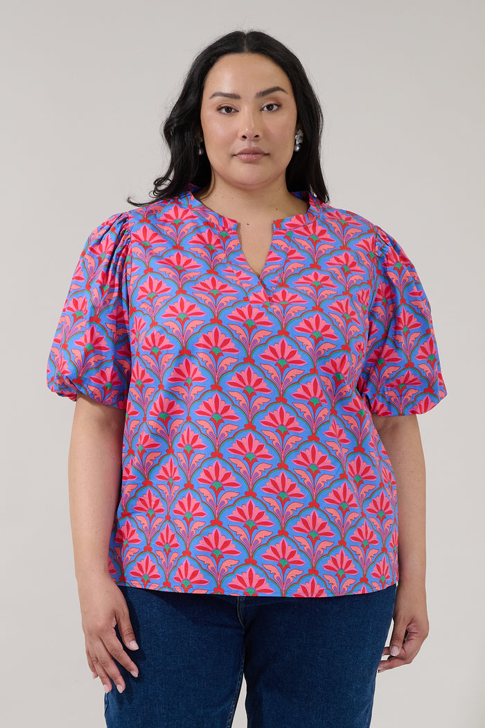 Jolene Split Neck Top Floral Curve