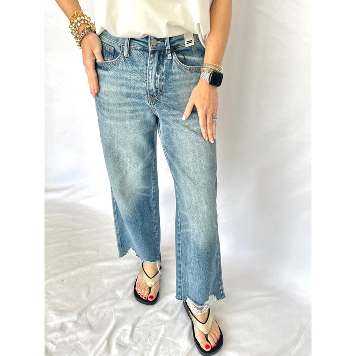 Judy Blue - hi-waisted, Rigid Magic Destroy Hem, Crop Wide Leg Jeans 8963 - Blue