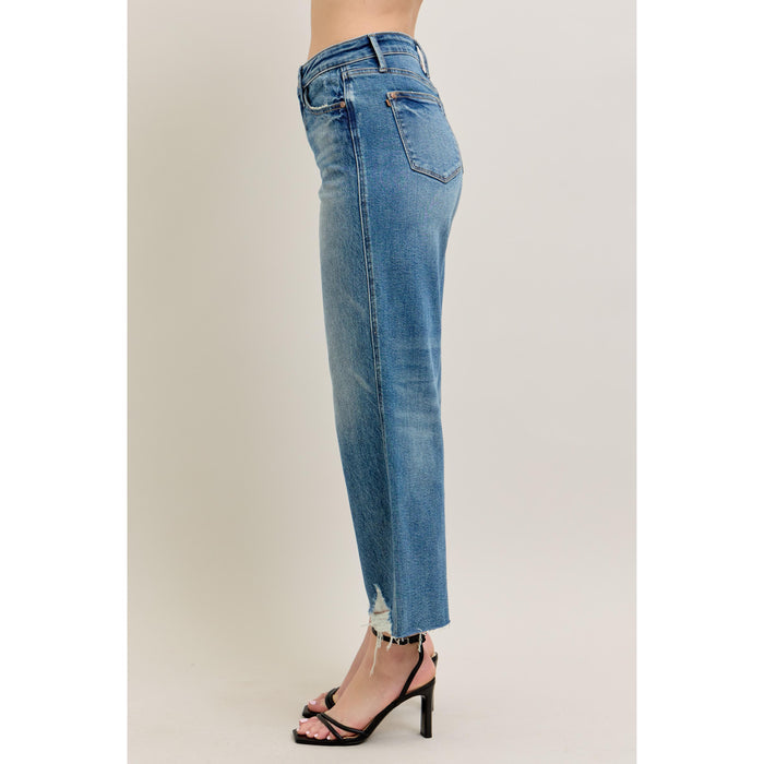 Judy Blue - hi-waisted, Rigid Magic Destroy Hem, Crop Wide Leg Jeans 8963 - Blue