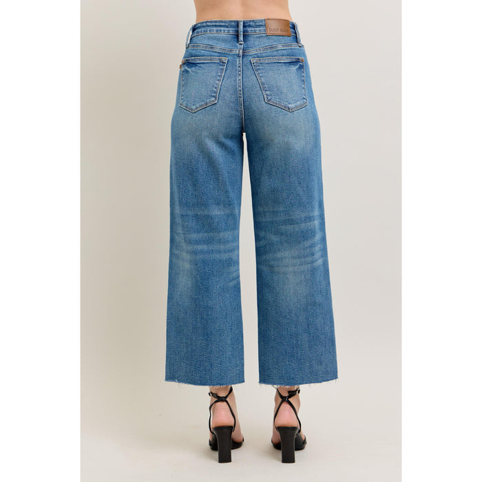 Judy Blue - hi-waisted, Rigid Magic Destroy Hem, Crop Wide Leg Jeans 8963 - Blue