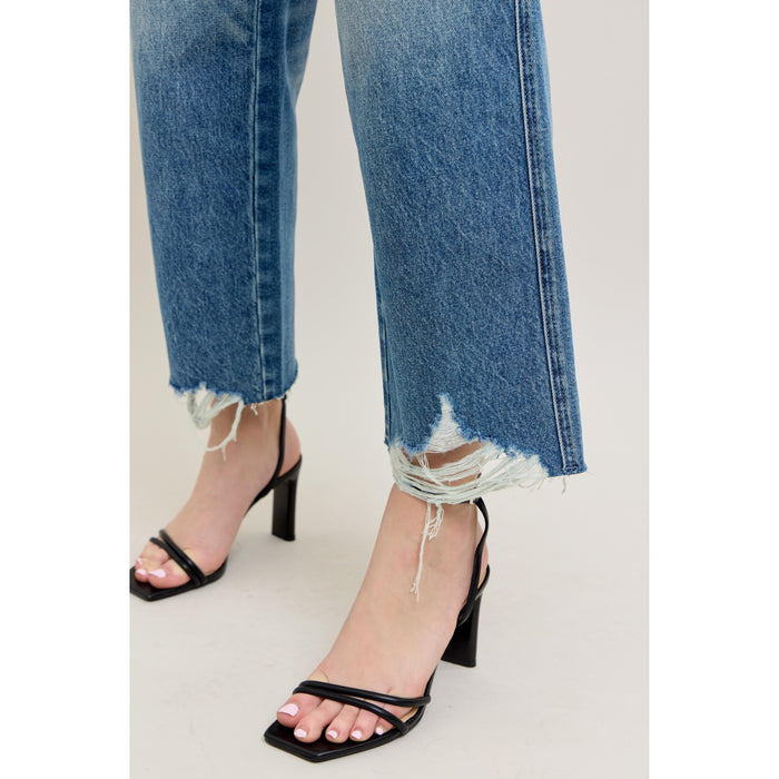 Judy Blue - hi-waisted, Rigid Magic Destroy Hem, Crop Wide Leg Jeans 8963 - Blue