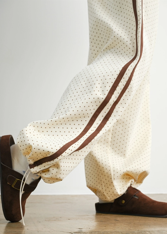Kat Dotted Drawstring Pants - Ivory & Brown