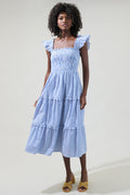 Katie Striped Smocked Bodice Midi Dress