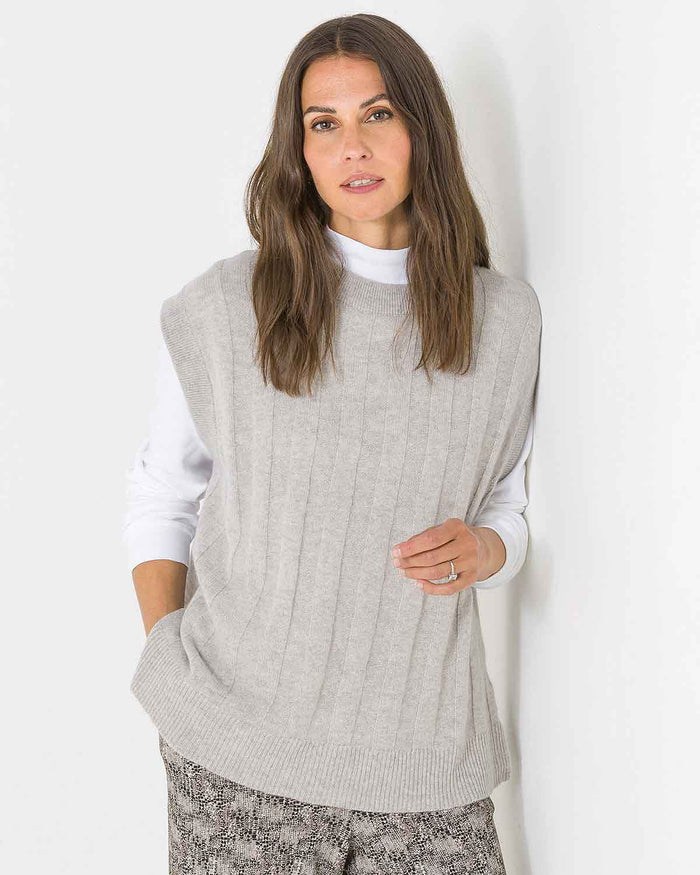 Keira Grey Chunky Knit Lambswool Slipover - The Classic Boutique