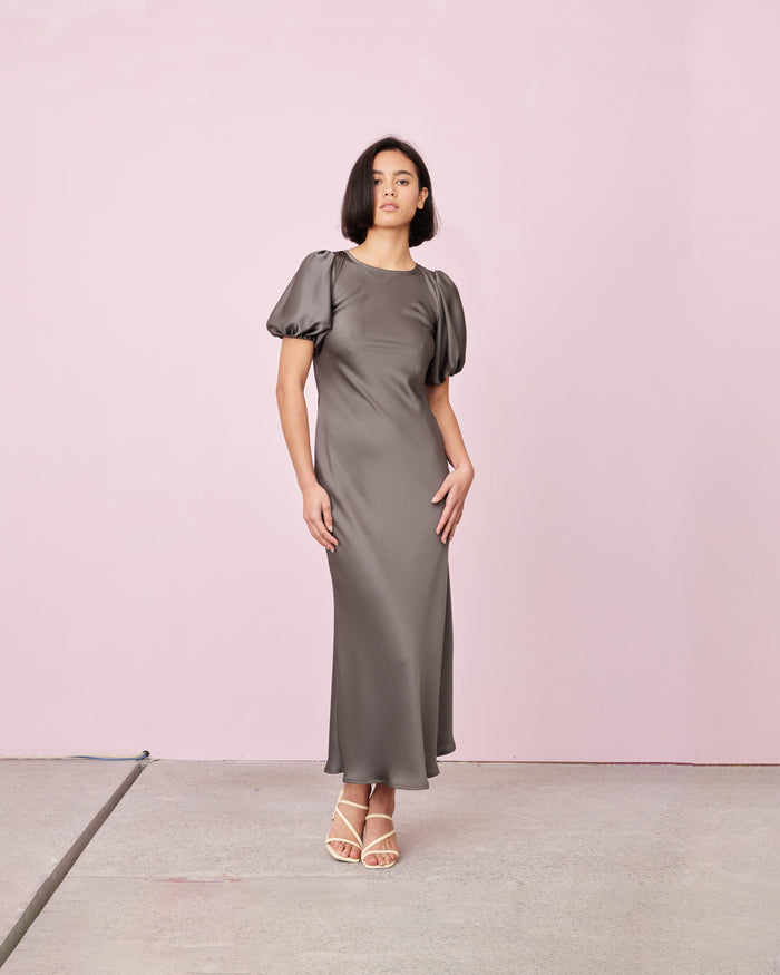 KENDALL SATIN DRESS CHARCOAL