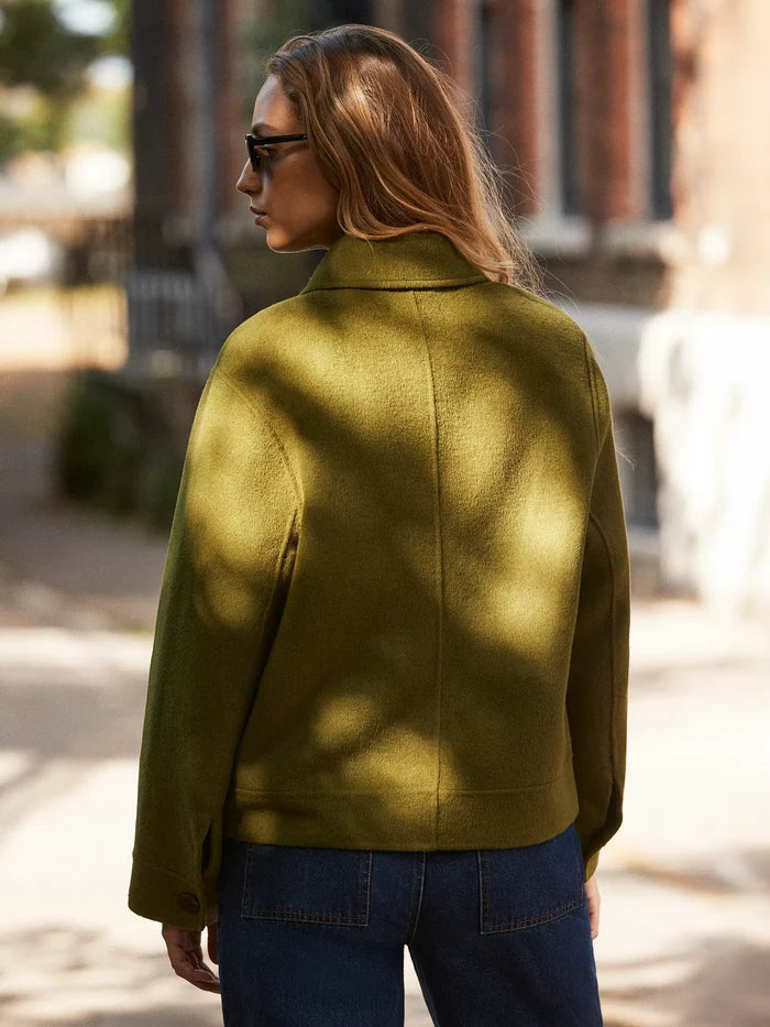 Khaki Double-Faced Boxy Jacket with Wool