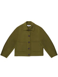 Khaki Double-Faced Boxy Jacket with Wool