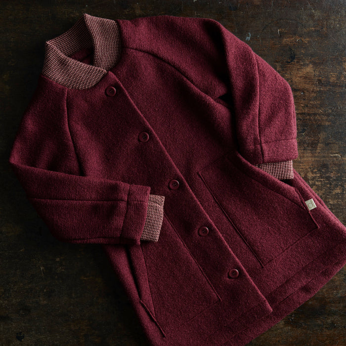 Kids Boiled Merino Wool Coat - Cassis
