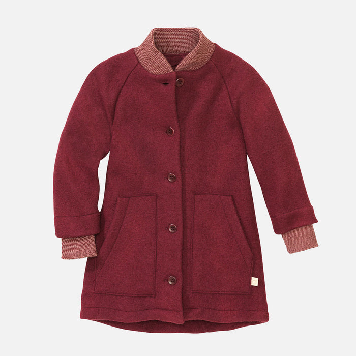 Kids Boiled Merino Wool Coat - Cassis