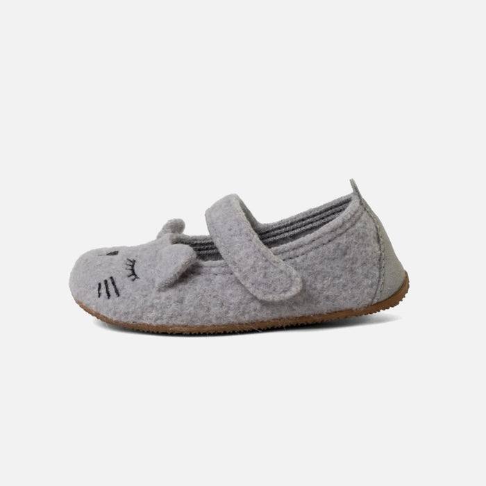 Kids Boiled Wool Ballerina Slipper Shoe - Light Grey Kitten