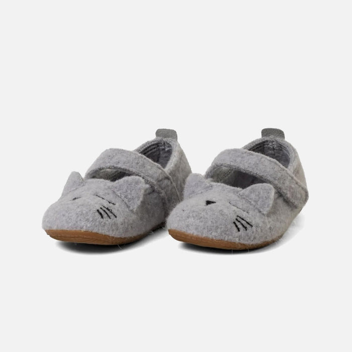 Kids Boiled Wool Ballerina Slipper Shoe - Light Grey Kitten