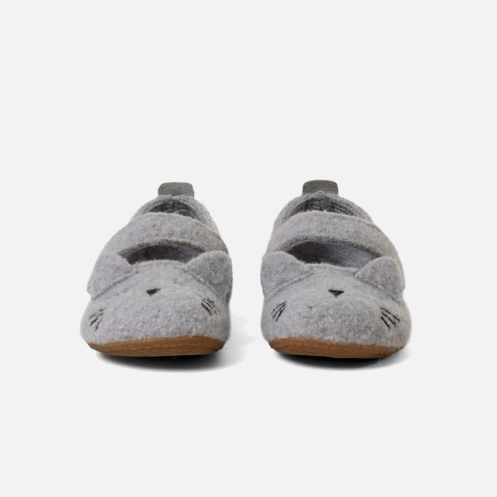 Kids Boiled Wool Ballerina Slipper Shoe - Light Grey Kitten