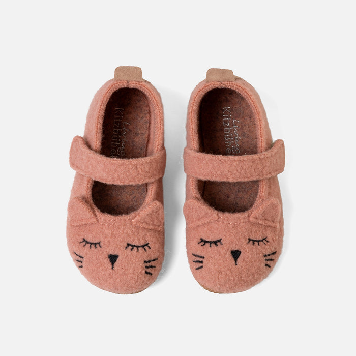 Kids Boiled Wool Ballerina Slipper Shoe - Peach Kitten