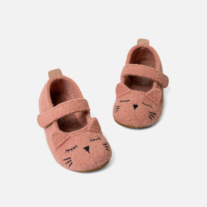 Kids Boiled Wool Ballerina Slipper Shoe - Peach Kitten
