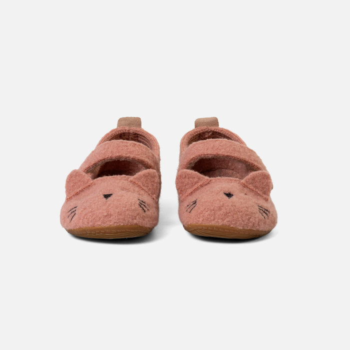 Kids Boiled Wool Ballerina Slipper Shoe - Peach Kitten