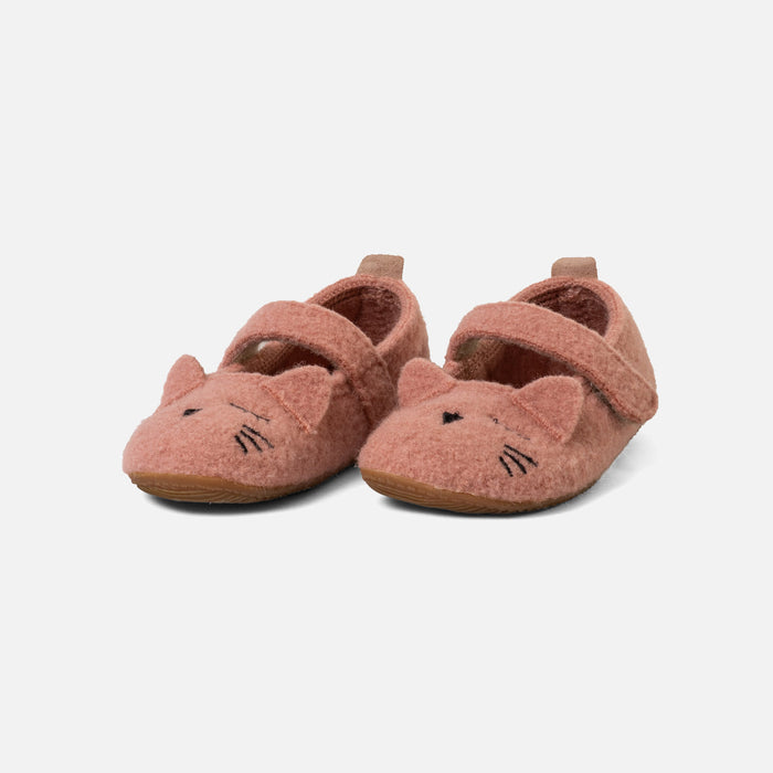 Kids Boiled Wool Ballerina Slipper Shoe - Peach Kitten