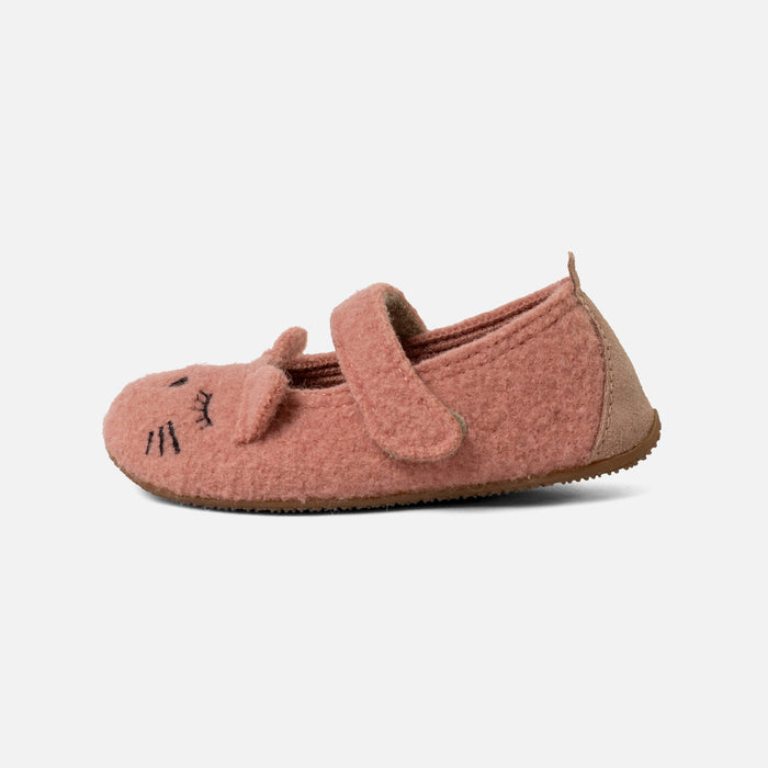 Kids Boiled Wool Ballerina Slipper Shoe - Peach Kitten