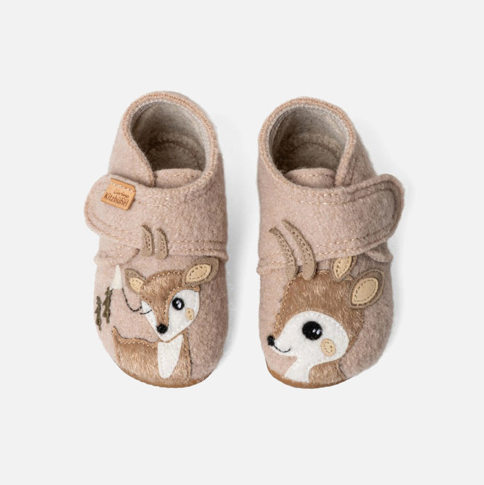 Kids Boiled Wool Bambi Slipper Shoe - Light Angora