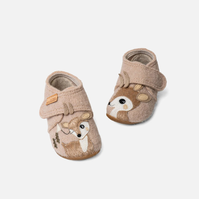 Kids Boiled Wool Bambi Slipper Shoe - Light Angora
