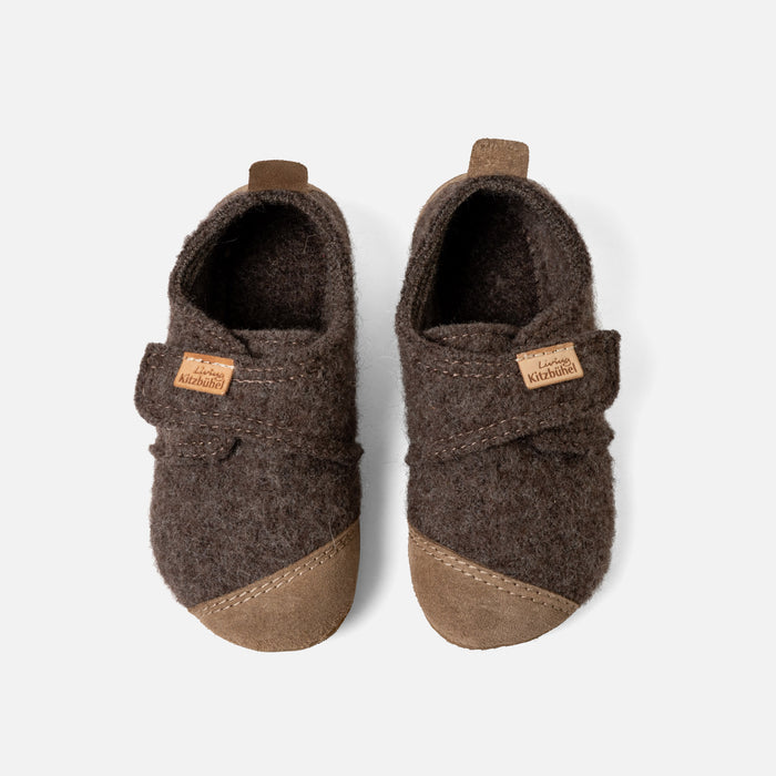 Kids Boiled Wool Toe Cap Slipper Shoe - Light Brown Melange