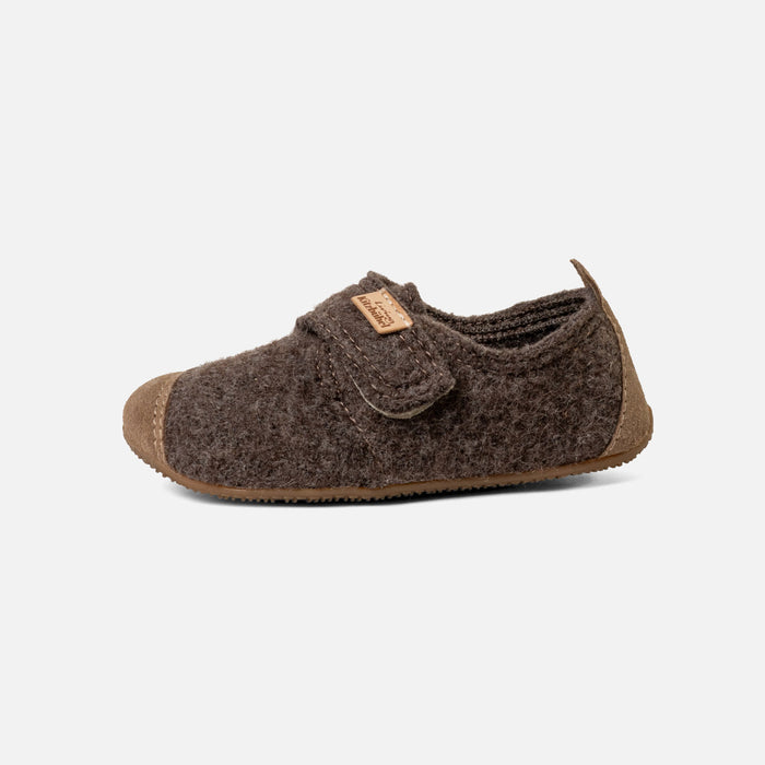 Kids Boiled Wool Toe Cap Slipper Shoe - Light Brown Melange