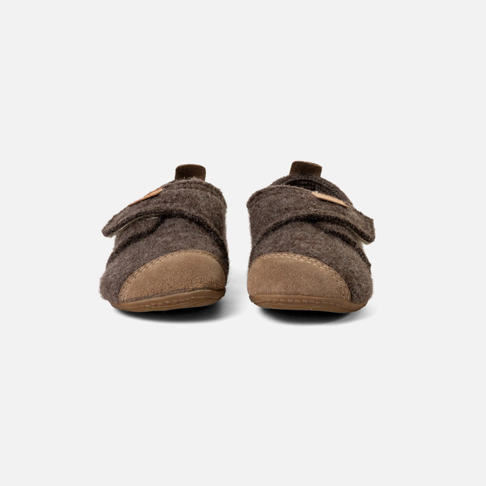 Kids Boiled Wool Toe Cap Slipper Shoe - Light Brown Melange